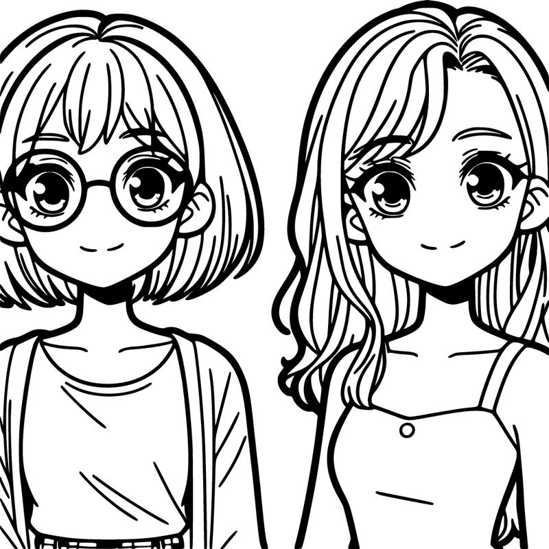 a girl with short hair and glasses and another girl with long hair