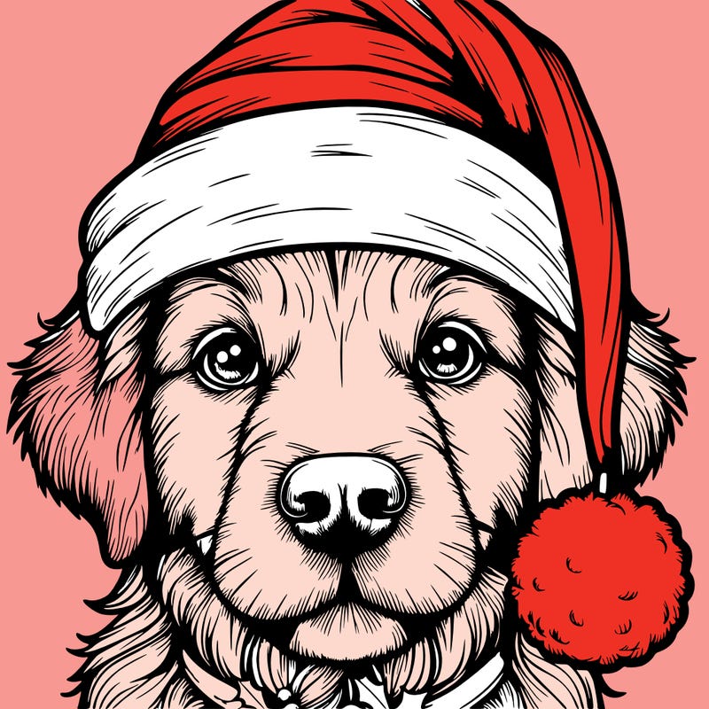 realistic dog with a christmas hat