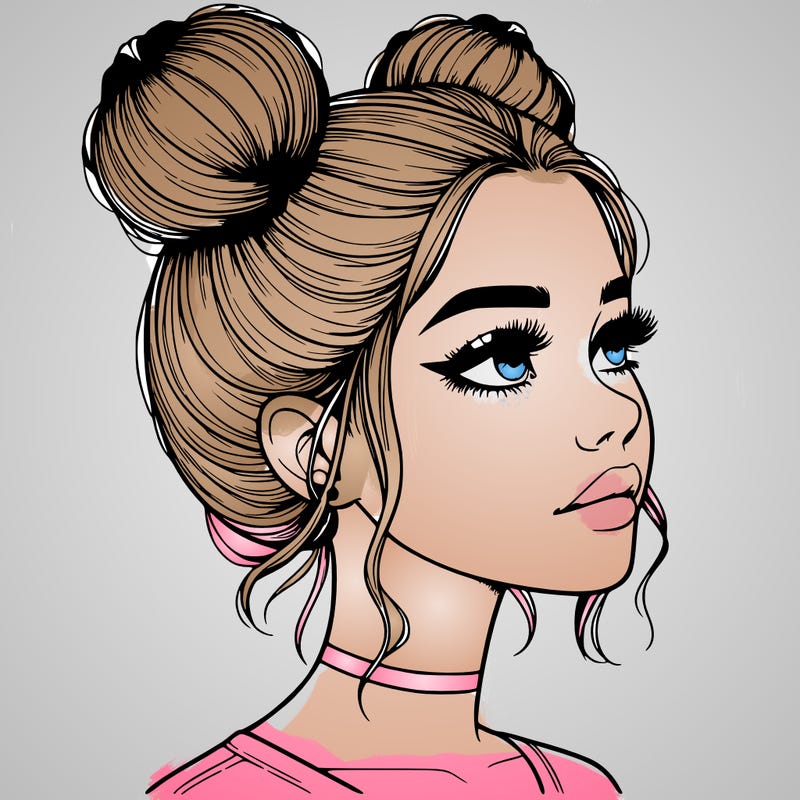realistic girl with buns on the top of her head