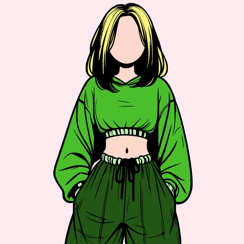 realistic girl faceless with baggy pants and a crop top