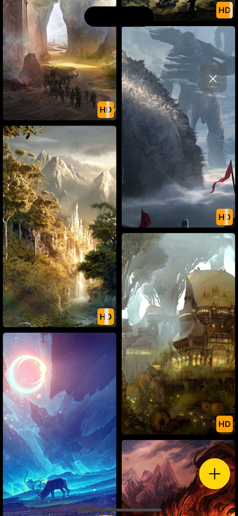 Wallpapers HD: 4K Themes - Una galería de fondos de pantalla de fantasía de alta definición en una aplicación móvil.