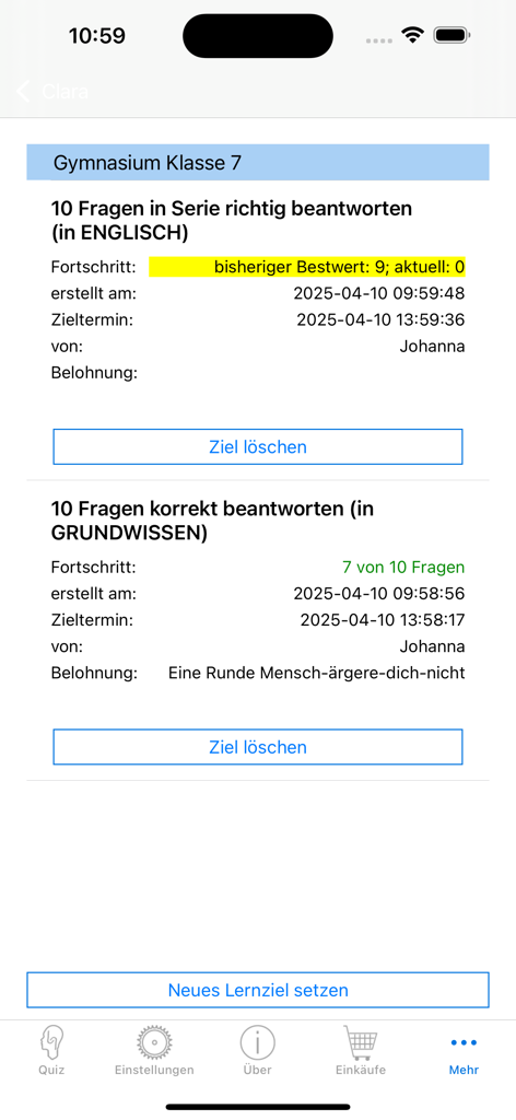 Schlaukopf - Schermata degli obiettivi di apprendimento e del monitoraggio dei progressi nell'app educativa Schlaukopf.
