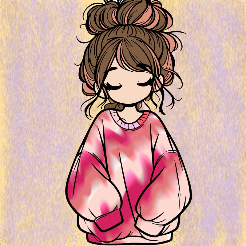 girl with baggy sweatshirt and messy bun
