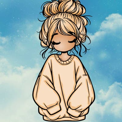 girl with baggy sweatshirt and messy bun