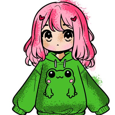 girl wearing frogging sweatshirt
