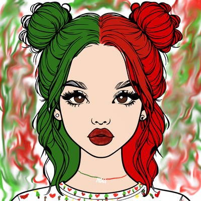 realistic girl with two buns in hair and lips