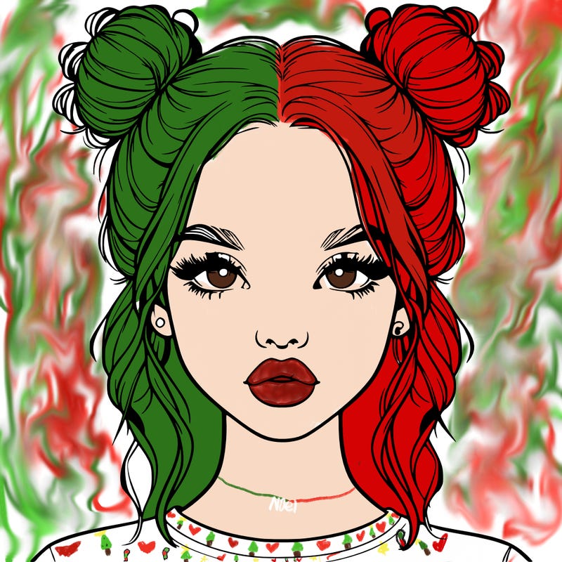 realistic girl with two buns in hair and lips