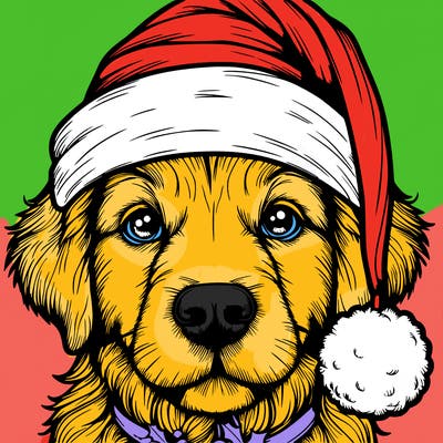 realistic dog with a christmas hat