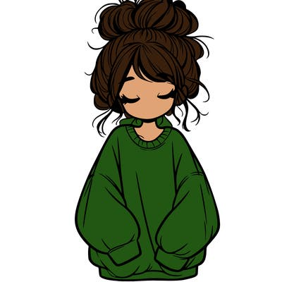 girl with baggy sweatshirt and messy bun