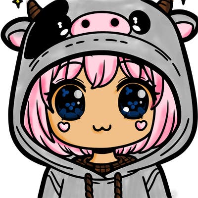 kawaii girl with cow hoodie