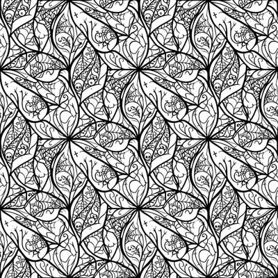 Discover an intricate world of dark elegance with this Gothic Leaf Tessellations coloring page. Its seamless, detailed pattern invites you to explore a mysterious botanical realm through color.