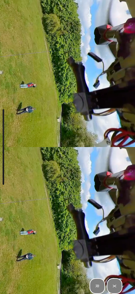 VR360 Player - Modo de reproducción VR lado a lado mostrando dos vistas idénticas de un parque para cascos VR