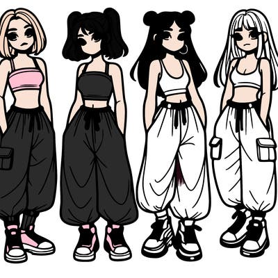 girls with crop top with baggy pants