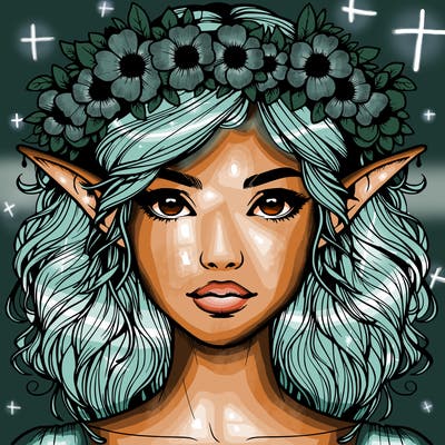 realistic female elf with flower crown
