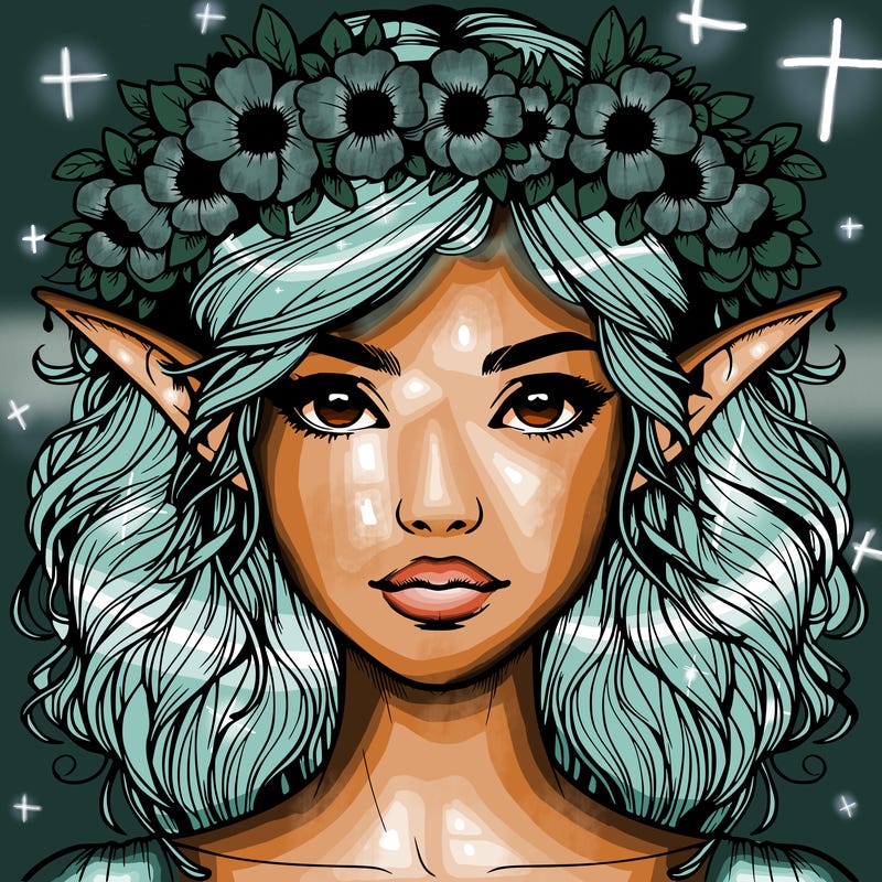 realistic female elf with flower crown