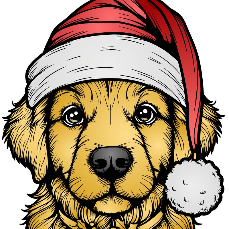realistic dog with a christmas hat
