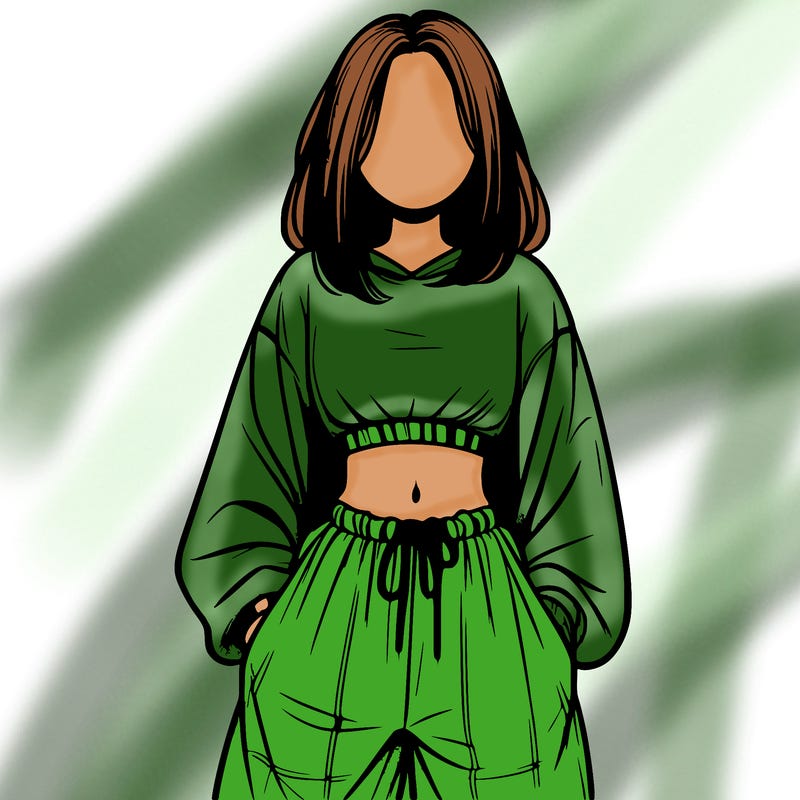 realistic girl faceless with baggy pants and a crop top