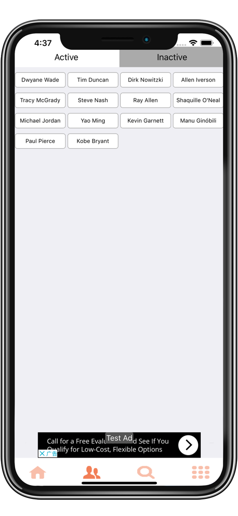 Basketball Stars Wallpapers - Mobile app interface showing a list of retired NBA legends like Michael Jordan and Kobe Bryant for selection as wallpapers