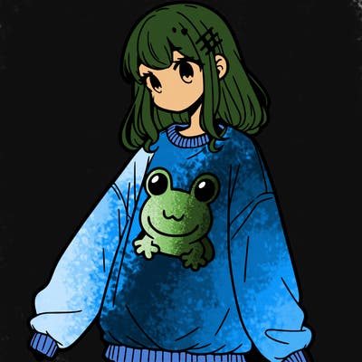 girl wearing frogging sweatshirt