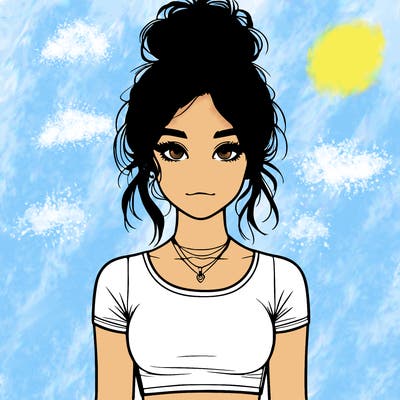realistic girl with messy bun and croptop