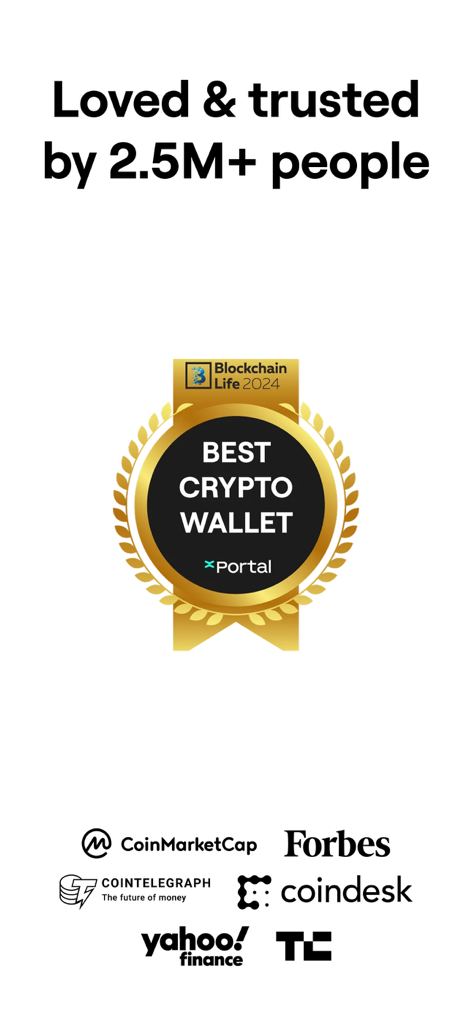 xPortal Best Crypto Wallet 2024 award with trust indicators and media logos like Forbes and CoinDesk