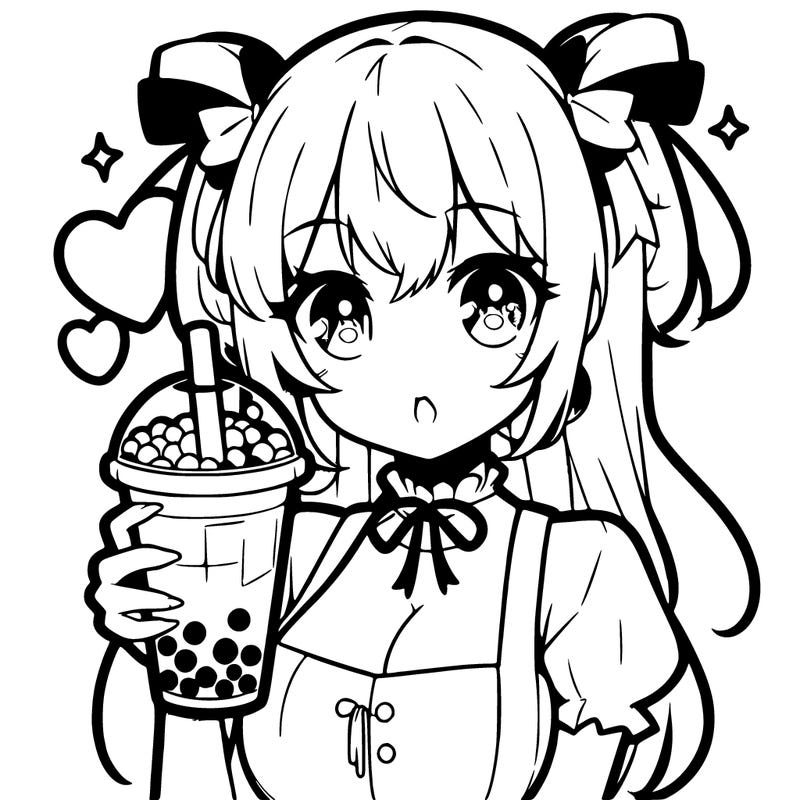 anime girl holding boba milk tea