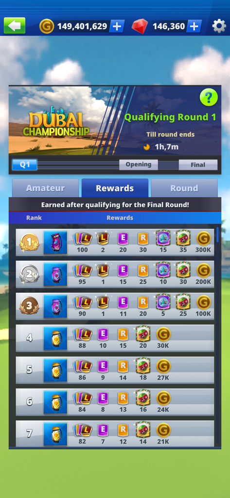 Golf Impact - Real Golf Game - Dubai Championship rewards list for Golf Impact mobile game