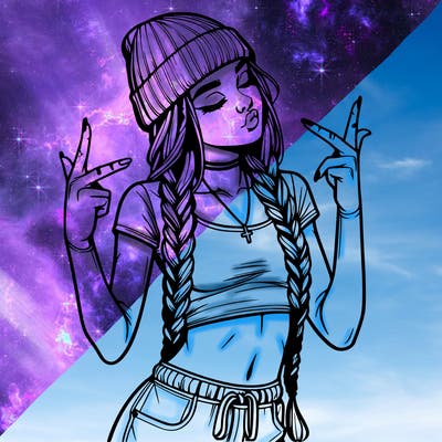 realistic teenage girl with braids and a beanie and crop top doing 🫶🏼