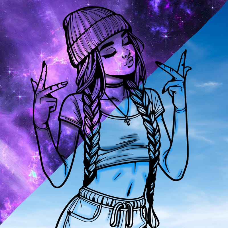 realistic teenage girl with braids and a beanie and crop top doing 🫶🏼