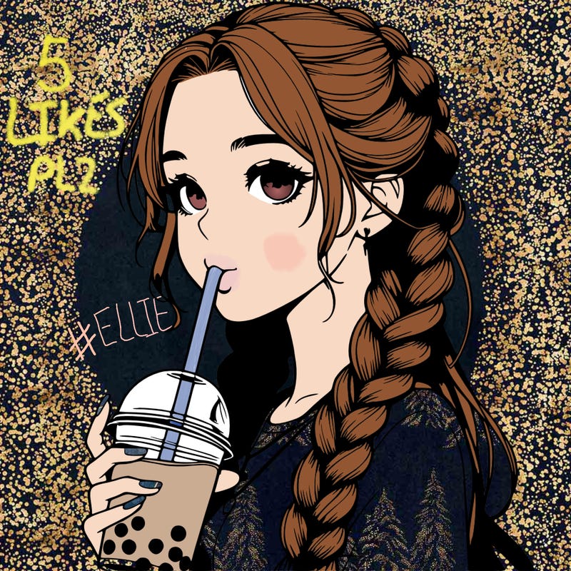 realistic girl with braided hair drinking boba