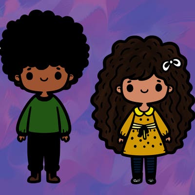 curly hair girl and boy