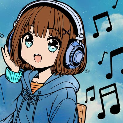 anime girl with headphones listening to music