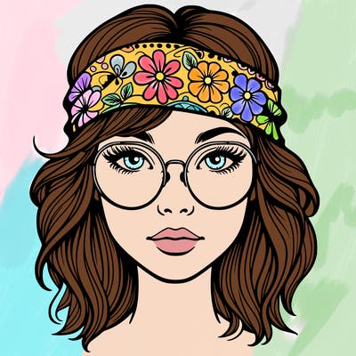 hippie girl with glasses realistic
