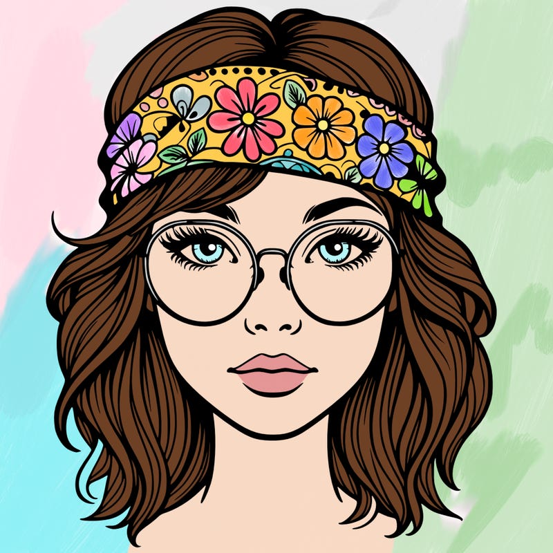 hippie girl with glasses realistic