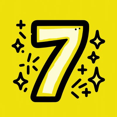 number 7 with sparkles around