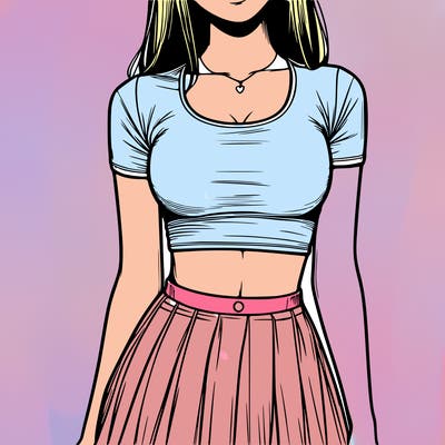 realistic girl wearing crop top and skirt