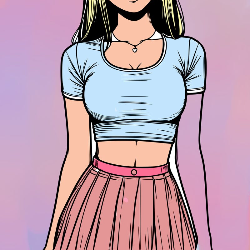 realistic girl wearing crop top and skirt