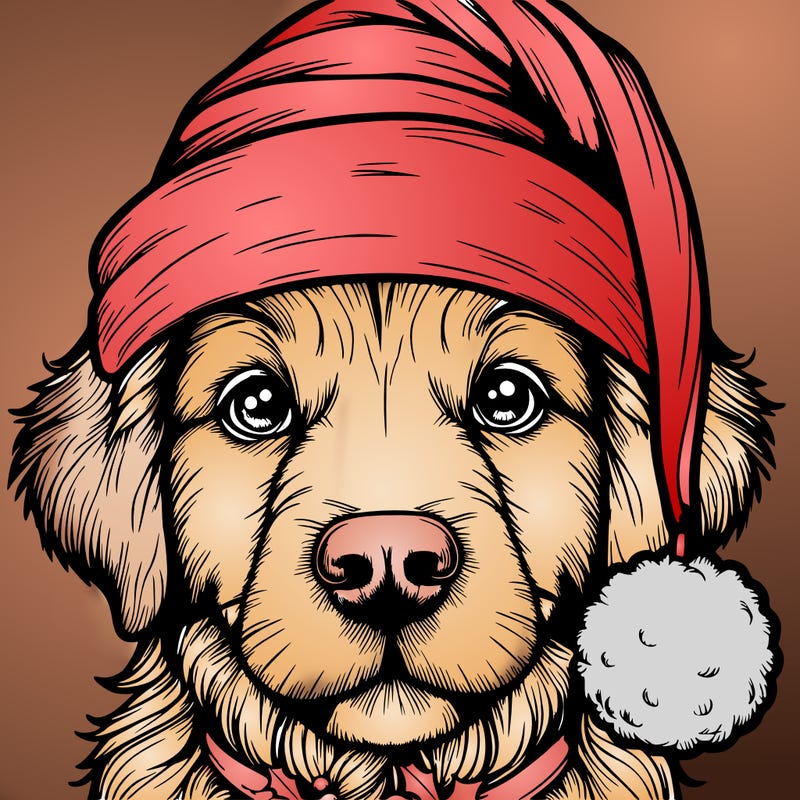 realistic dog with a christmas hat