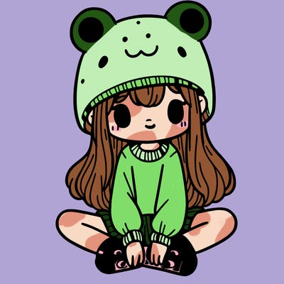 a girl wearing a frog hat and some frog socks
