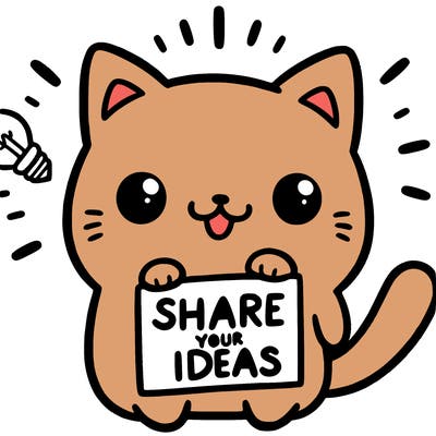 a cute cat saying share your ideas