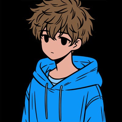 a teenage boy with messy and fluffy hair and a oversized hoodie on