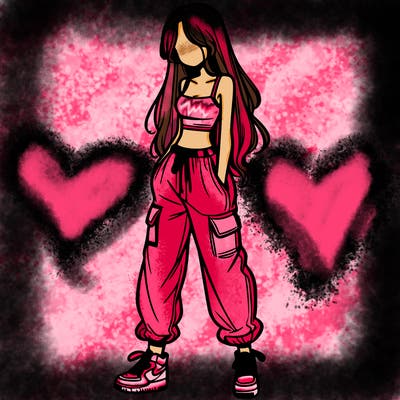 girl in baggy pants crop top and long hair