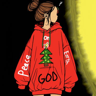 realistic girl with a oversized sweatshirt on and a bun