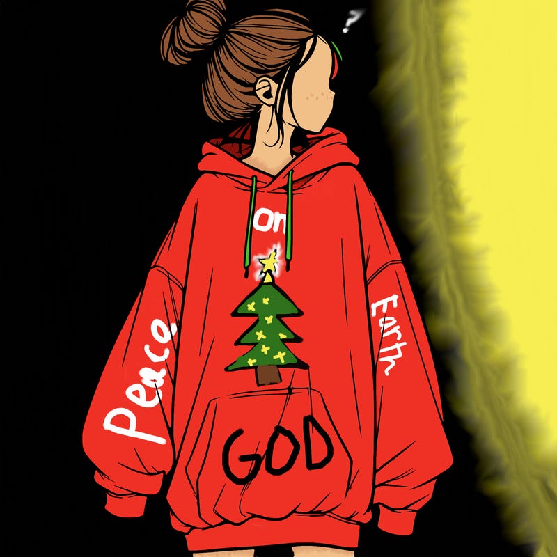 realistic girl with a oversized sweatshirt on and a bun