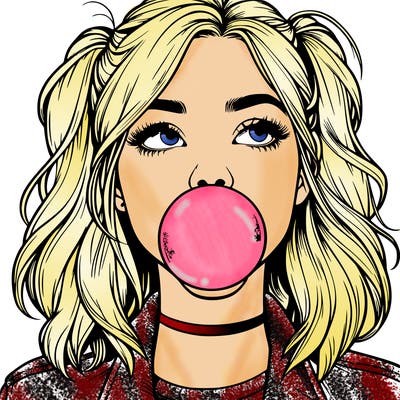 realististic girl blowing bubble -gum