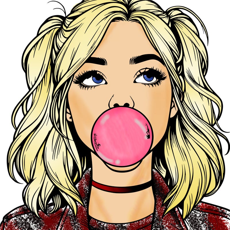realististic girl blowing bubble -gum