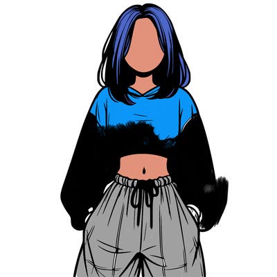 realistic girl faceless with baggy pants and a crop top