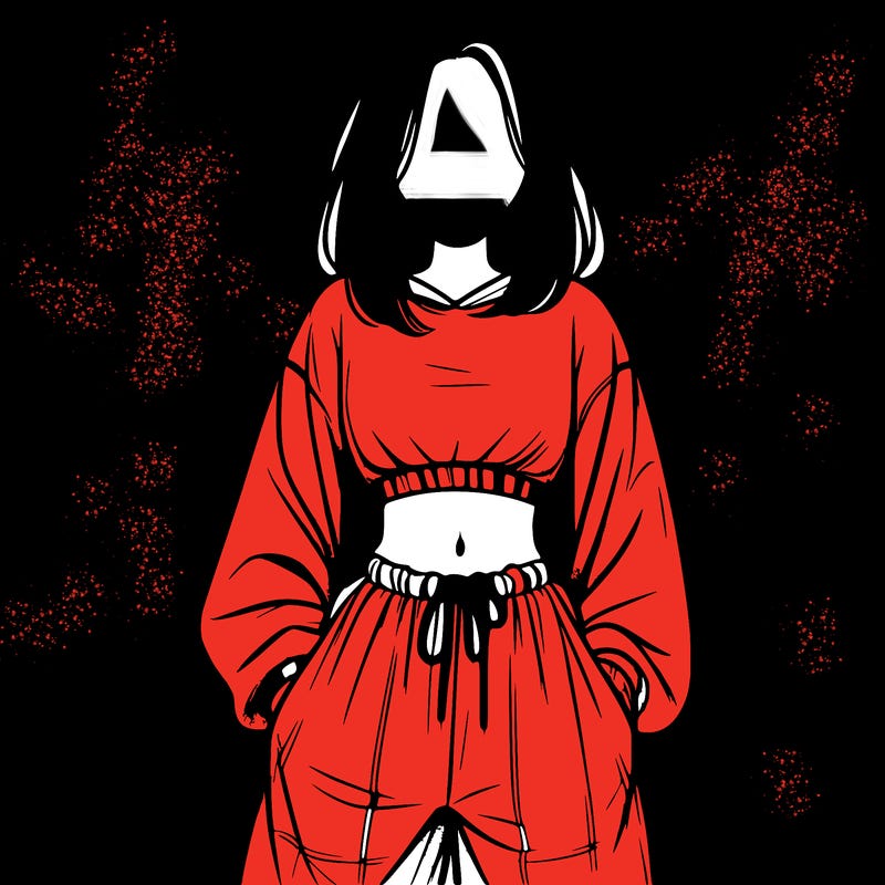 realistic girl faceless with baggy pants and a crop top