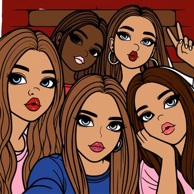 group of teen girls friends y2k up close in a selfie