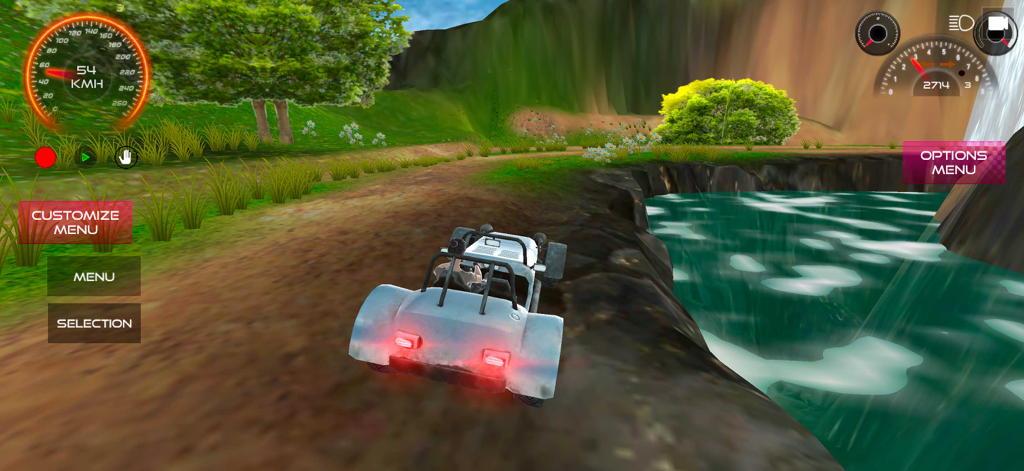 Extreme Car Driving 2 - Un auto deportivo conduciendo por un camino de tierra junto a un lago en Extreme Car Driving 2